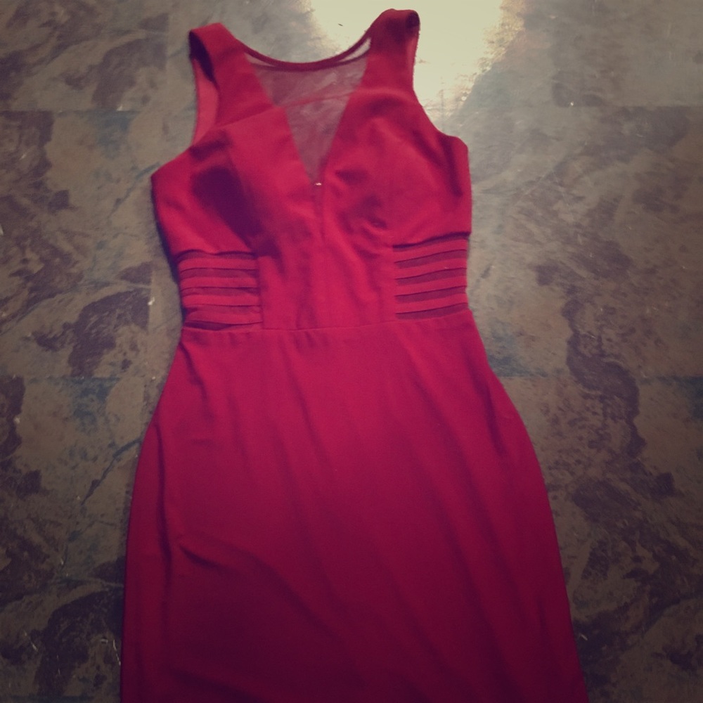 Red sheer dress